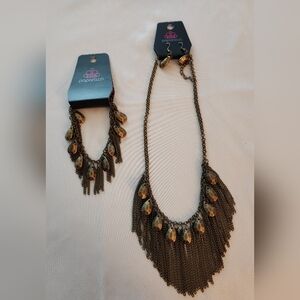 Paparazzi Bronze Fringe Necklace Earring And Bracelet Set